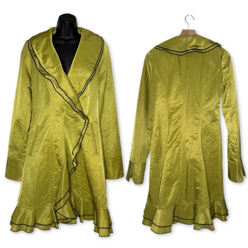 Design Today’s Penny‎ Lane Style Vintage 80s Wire in Collar  Green Ruffled Coat